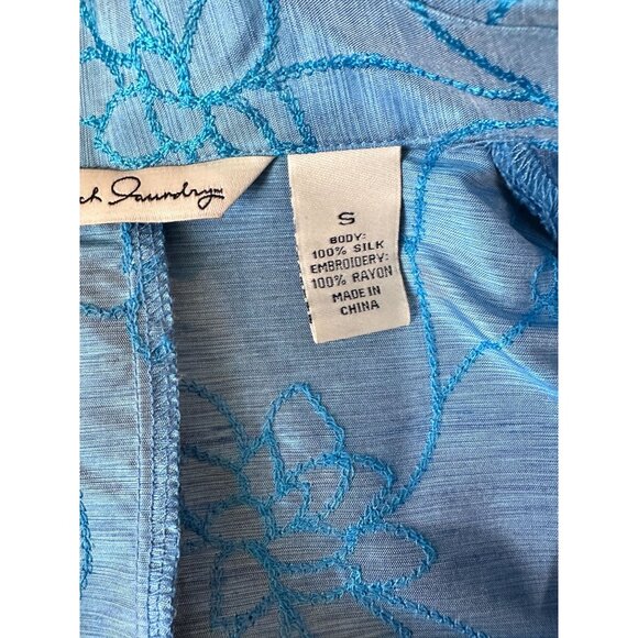 French Laundry Silk Jacket Blue Floral Embroidery 3/4 Sleeve Size Small - Picture 7 of 8